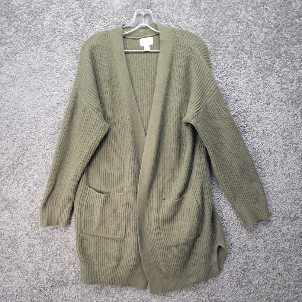 Auden Womens Shaker‎ Knit Open Front Cardigan Olive Green ML 6773